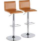 Mara Upholstered Adjustable Swivel Bar Stool in Chrome & Camel Leatherette (Set of 2)